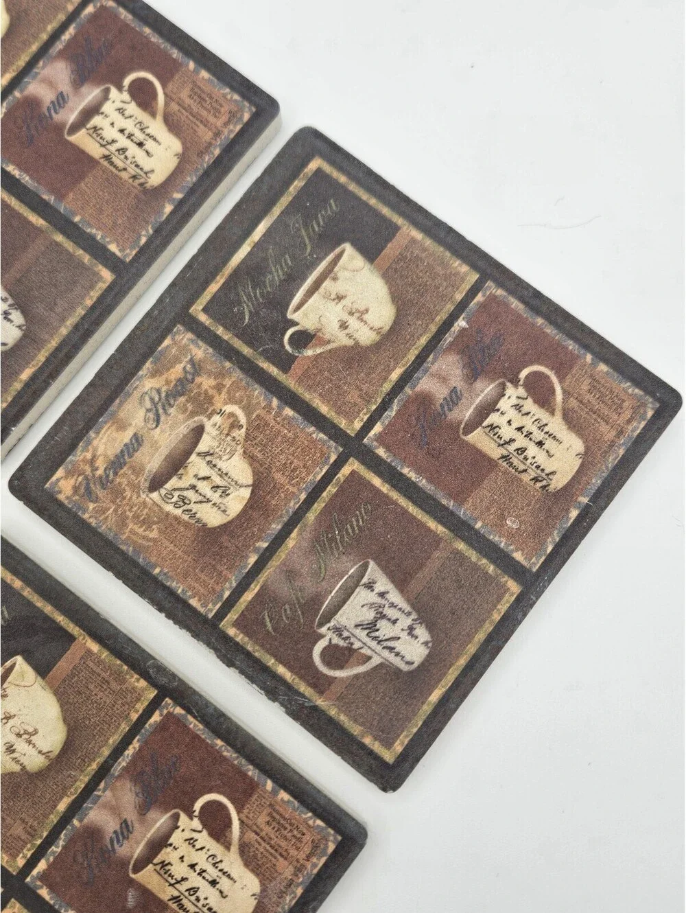 Set of 6 Square Ceramic & Cork Non-Slip Coasters, Coffee & Tea Pattern
